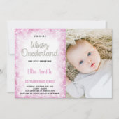 Winter Onederland Geburtstagseinladungen Rosa Foto Einladung (Vorderseite)