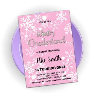 Winter Onederland Geburtstagseinladungen Rosa Silb Einladung