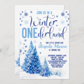 Winter ONEderland Geburtstagsparty Einladung (Vorne/Hinten)