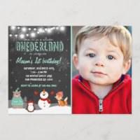 Winter ONEderland Geburtstagsparty Einladung Mint