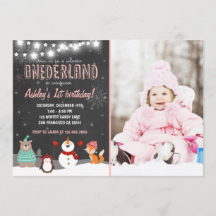 Winter ONEderland Geburtstagsparty Einladung pink