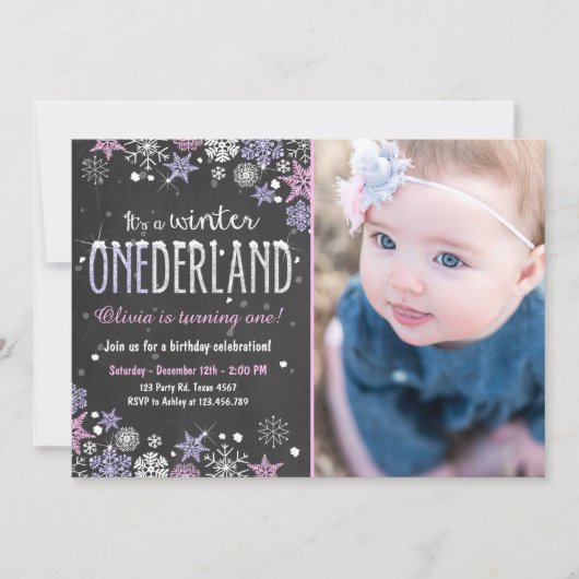 Winter Onederland Geburtstagsparty laden Girl Pink Einladung (Vorderseite)