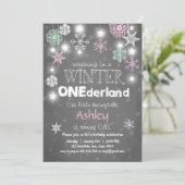 Winter Onederland Geburtstagsparty laden Minzink e Einladung (Stehend Vorderseite)