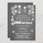 Winter Onederland Geburtstagsparty laden Minzink e Einladung (Vorne/Hinten)