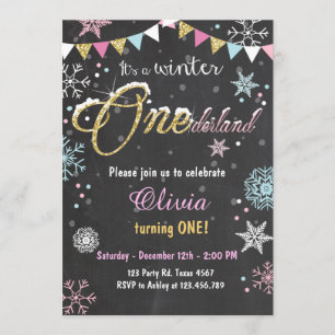 Winter Onederland Geburtstagsparty lädt Girl ein Einladung