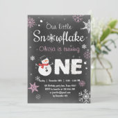 Winter Onederland Geburtstagsparty Snowman Pink Einladung (Stehend Vorderseite)