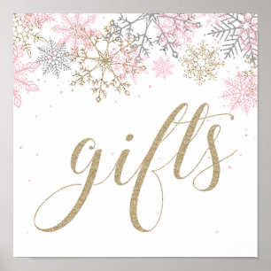 Winter Onederland Geschenk Schild Rosa und Gold
