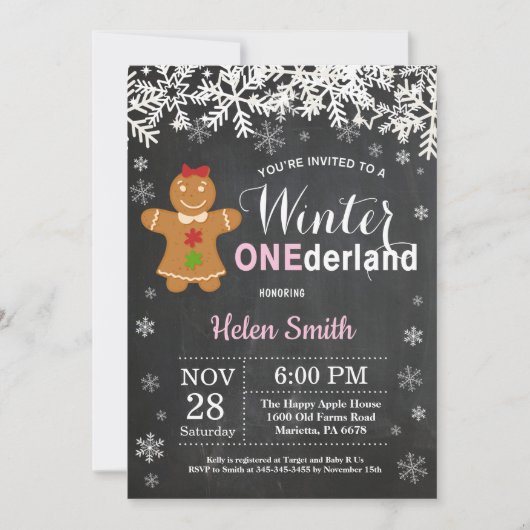 Winter Onederland Girl 1. Geburtstag Einladung (Vorderseite)