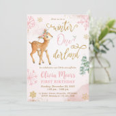 Winter ONEderland Girl 1. Geburtstag Einladung (Stehend Vorderseite)