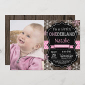 Winter Onederland Girl 1. Geburtstag Einladung (Vorne/Hinten)