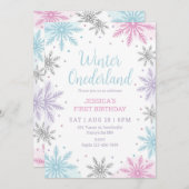 Winter Onederland Girl 1. Geburtstag Einladung (Vorne/Hinten)