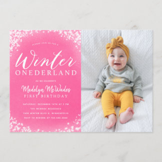 Winter Onederland Girl 1. Geburtstag Party Foto Einladung