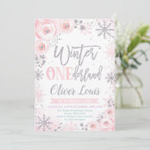 Winter ONEderland Girl 1st Birthday Invitation Einladung (Stehend Vorderseite)