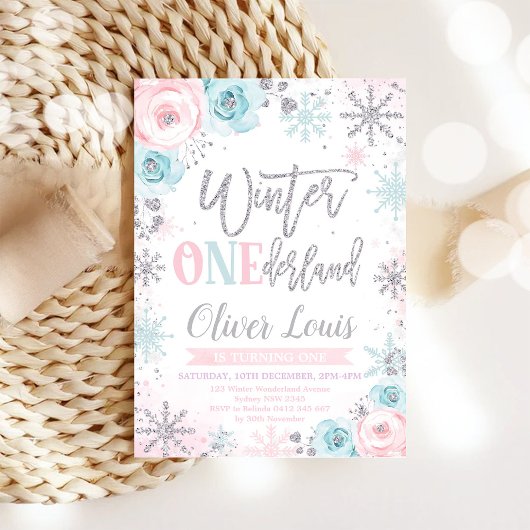 Winter ONEderland Girl 1st Birthday Invitation Einladung