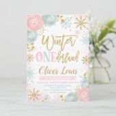 Winter ONEderland Girl 1st Birthday Invitation Einladung (Stehend Vorderseite)