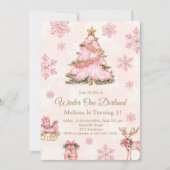 Winter Onederland Girl 1st Birthday Pink Snowflake Einladung (Vorderseite)
