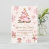 Winter Onederland Girl 1st Birthday Pink Snowflake Einladung (Stehend Vorderseite)