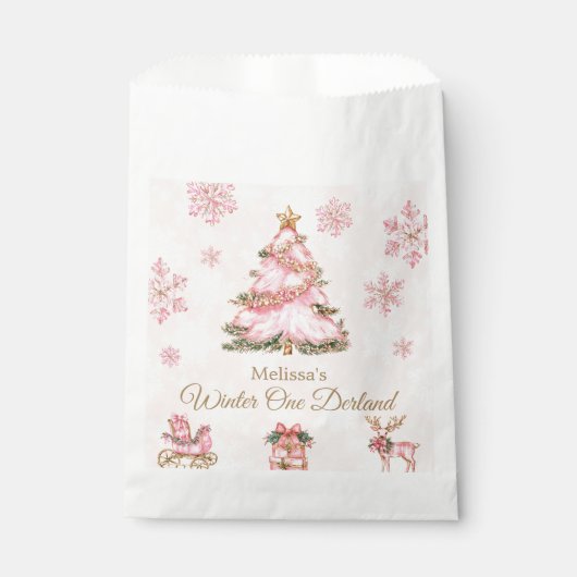 Winter Onederland Girl 1st Birthday Pink Snowflake Geschenktütchen (Vorderseite)