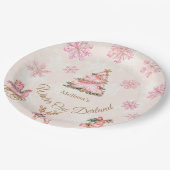 Winter Onederland Girl 1st Birthday Pink Snowflake Pappteller (Schrägansicht)