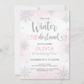 Winter Onederland Girl Birthday Pink Einladung (Vorderseite)