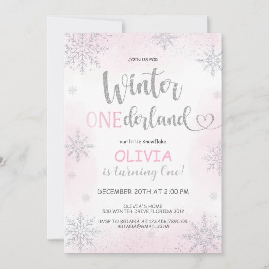 Winter Onederland Girl Birthday Pink Einladung (Vorderseite)