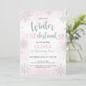 Winter Onederland Girl Birthday Pink Einladung (Stehend Vorderseite)