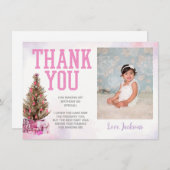 Winter Onederland Girl Geburtstag Danke Karte (Vorne/Hinten)