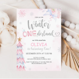 Winter Onederland Girl Geburtstag Pink Silver Einladung
