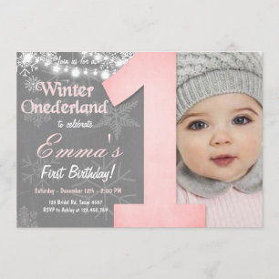 Winter Onederland Girl Gray Snowflake Geburtstag Einladung
