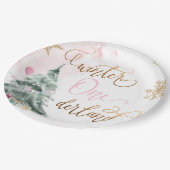 Winter Onederland Girl Pink Gold 1. Geburtstag Pappteller (Schrägansicht)