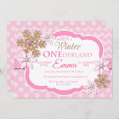 Winter ONEderland Girls Einladung zum ersten Gebur (Vorne/Hinten)