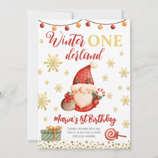 Winter Onederland Gold Gnome - Einladung zum Gebur