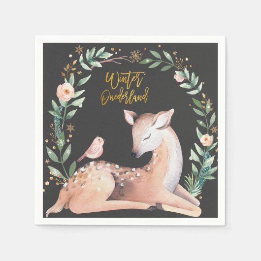 Winter ONEderland Gold Hirsche Grünwald Serviette (Vorderseite)