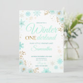 Winter ONEderland Green Snowflake 1. Einladung (Stehend Vorderseite)