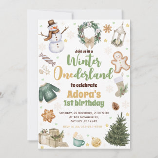 Winter ONEderland Grüne Weihnachten Einladung