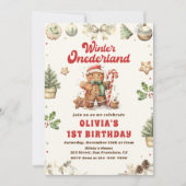 Winter Onederland Grünes Weihnachtskoch Geburtstag Einladung (Vorderseite)