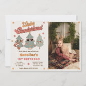 Winter Onederland Hippie Weihnachtsbaum Geburtstag Einladung (Vorderseite)