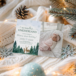 Winter ONEderland-Hirsch-Foto-Einladung Einladung