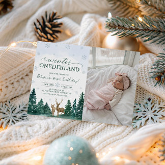 Winter ONEderland-Hirsch-Foto-Einladung Einladung