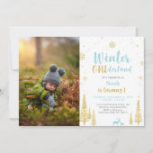 Winter Onederland, Junge 1. Foto Geburtstag Einladung (Vorderseite)