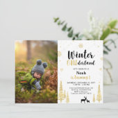 Winter Onederland, Junge 1. Foto Geburtstag Einladung (Stehend Vorderseite)