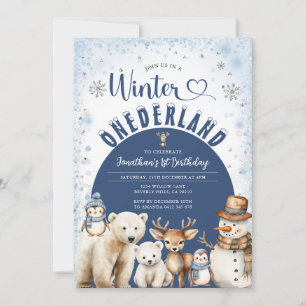 Winter Onederland Junge 1. Geburtstag Arktische Ti Einladung