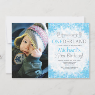 Winter Onederland Junge 1. Geburtstagsfoto Einladung