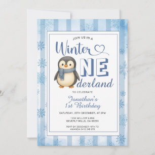 Winter Onederland Junge Pinguin Geburtstag Schneef Einladung