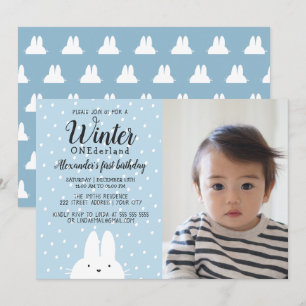 Winter ONEderland Jungen Foto 1. Geburtstag Blau Einladung
