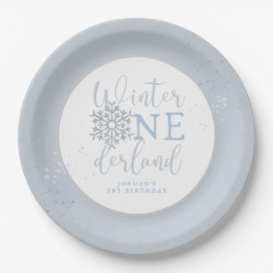 Winter Onederland Jungen Teller, Blaue Schneeflock Pappteller