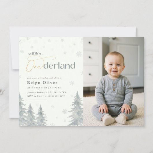 Winter Onederland Kid Photo First Birthday Party Einladung (Vorderseite)