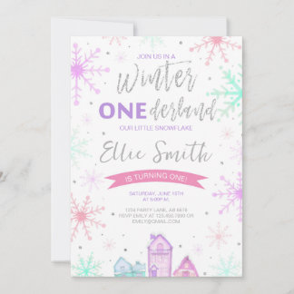Winter Onederland Lila, Blau und Rosa Einladung