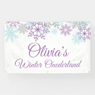 Winter Onederland Lila Blaue Schneeflocken Banner