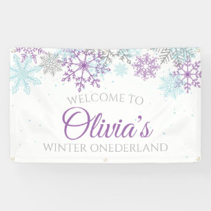 Winter Onederland Lila Blue Snowflakes Banner